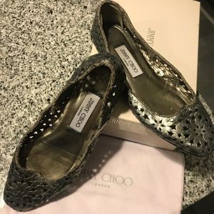 Jimmy Choo Metallic Silver star cut flats